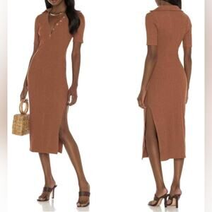House of Harlow 1960 X Revolve Polo Ribbed Knit Sweater Brown Pencil Dress S